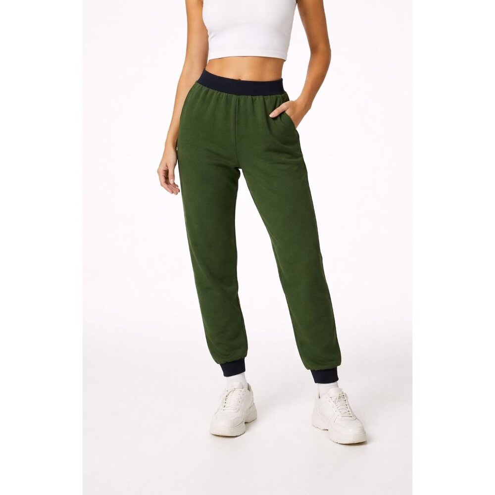 We Wore What Slim Leg Jogger Women Large Hunter Green Navy Colorblock Athleisure - Picture 4 of 14